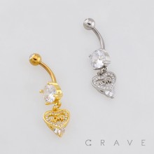 MULTI CZ LOVE LETTER ROUND CZ DANGLE CZ BELLY BUTTON NAVEL RING 316L SURGICAL STEEL 
